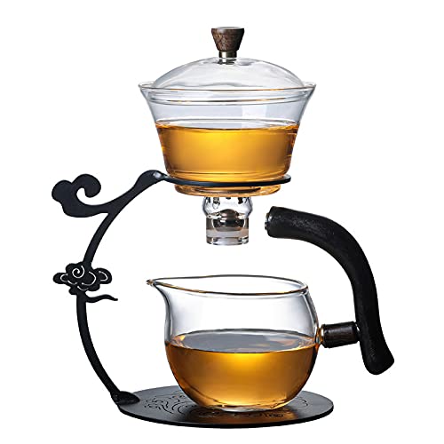RORA Glas-Teekannen-Set, halbautomatisch, tropfenförmig, mit Teesieb, Lazy Kungfu, Teekannen-Set, Schwarz von RORA