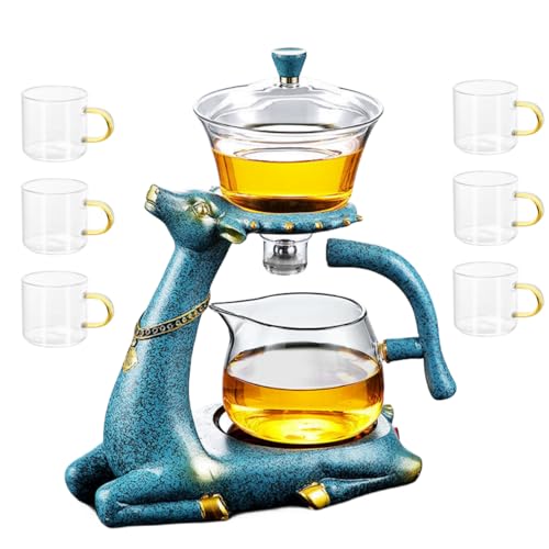 RORA Hitzebeständiges Kungfu Glas-Teeset mit Heizung, magnetisch, Wasserableitung, drehbare Abdeckung, Schüssel, faule halbautomatische Hirschglas-Teekanne (Teapot set) von RORA