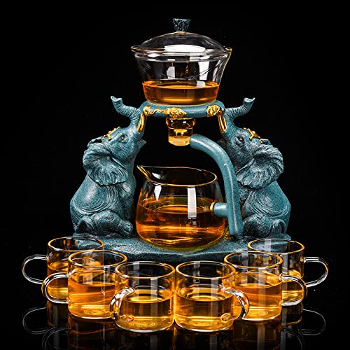 RORA Lazy Kungfu Glas-Teeservice, halbautomatisch, tropfenförmig, mit Teesieb, Glas-Teekannen-Set (Elefanten-Teeset + 6 Tassen) von RORA