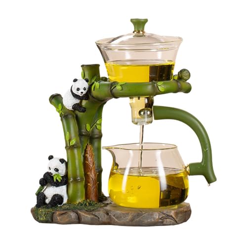 RORA Lazy Kungfu Glas-Teeservice, halbautomatisch, tropfenförmig, mit Teesieb, Glas-Teekanne (grüner Panda) von RORA