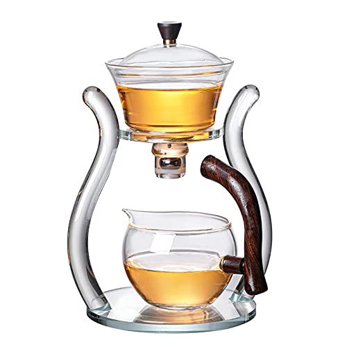 RORA Lazy Kungfu Glas-Teeset, magnetischer Wasserdurchlauf, Teekanne mit drehbarer Abdeckung, halbautomatisch, Glaskanne, Orange von RORA