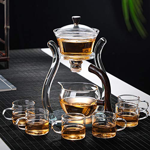 RORA Lazy Kungfu Glas-Teeset, magnetischer Wasserdurchlauf, Teekanne mit drehbarer Abdeckung, halbautomatisch, Glaskanne, transparent von RORA