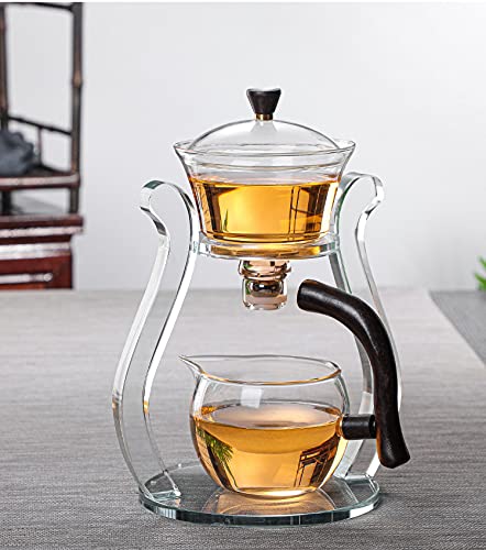 RORA Lazy Kungfu Glas-Teeset, magnetischer Wasserdurchlauf, Teekanne mit drehbarer Abdeckung, halbautomatisch, Glaskanne, transparent von RORA