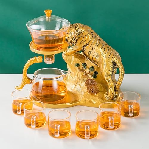 RORA Lazy Kungfu Teeservice aus Glas, halbautomatisch, tropfenförmig, mit Teesieb, Glas-Teekannen-Set (Tiger) von RORA