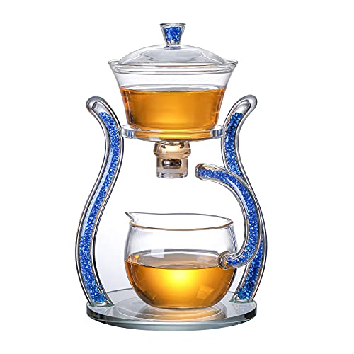 RORA Teekannen-Set aus Glas, halbautomatisch, drehbar, mit Teesieb, Lazy Kungfu Teekannen-Set (blau) von RORA