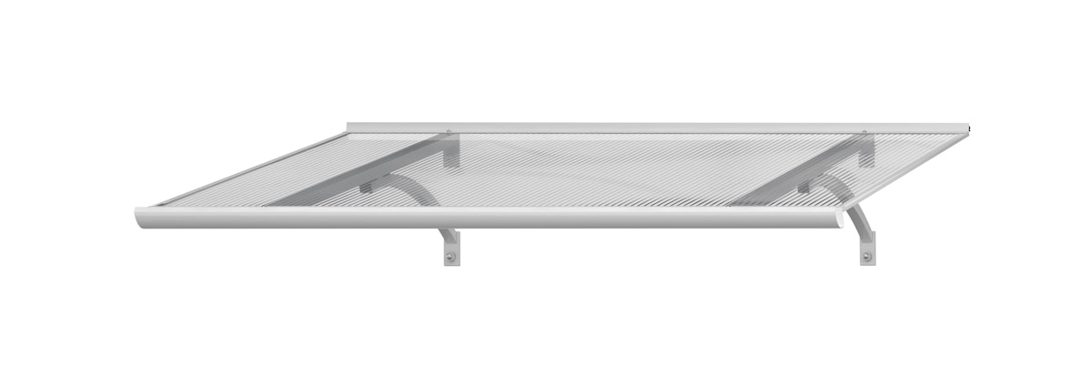 RORO Vordach Mering - E1.1013 - Aluminium - weiß - 1200 x 900 x 380 mm - Polycarbonatglas (Stegglas) von RORO