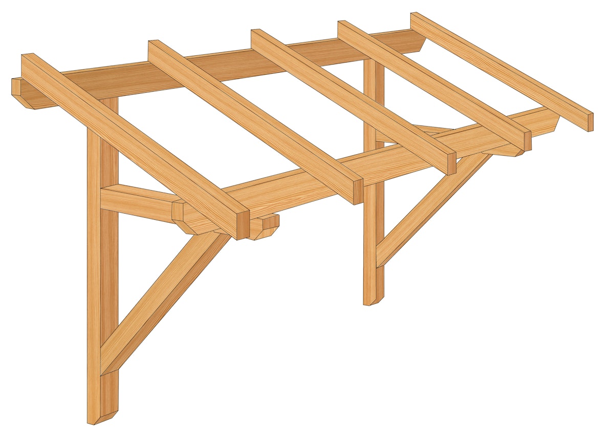 RORO Vordach Sterzing - E1.1018 - Holz - Fichte unbehandelt - 2000 x 950 x 1240 mm - ohne Dacheindeckung - Fichte Natur von RORO