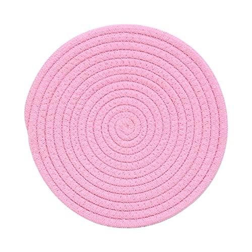 RORPOIR Kreis 1 Stück Runde Gewebte Tischsets Baumwoll-Tischsets Gewebte Untersetzer Hot Pot Holder Hot Pan Mat Runde Tischsets Rosa Handgefertigte Untersetzer Rutschfestes Tischset von RORPOIR