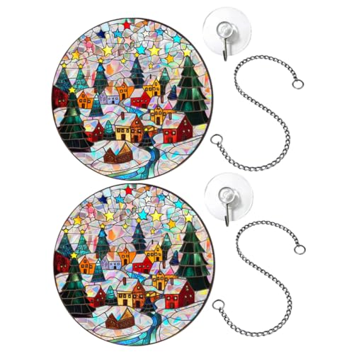 RORPOIR 2 Sätze Runde Weihnachtsanhänger Bunte Schneehäuser als Fenster-Dekoration Leichte und Stabile Christbaumschmuck-Deko für Festliche Winterfeiern und Geschenkideen von RORPOIR