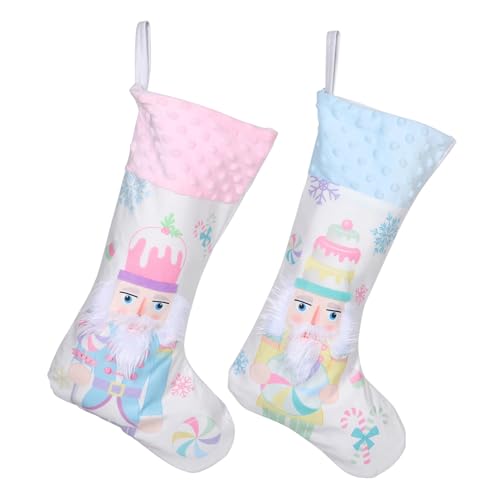 RORPOIR 2 Stücke Weihnachtsstrümpfe Nutcracker Design Große Aufbewahrungstaschen für Geschenke und Süßigkeiten mit Aufhänger für Weihnachtsbaum Kamin Festliche Dekoration von RORPOIR