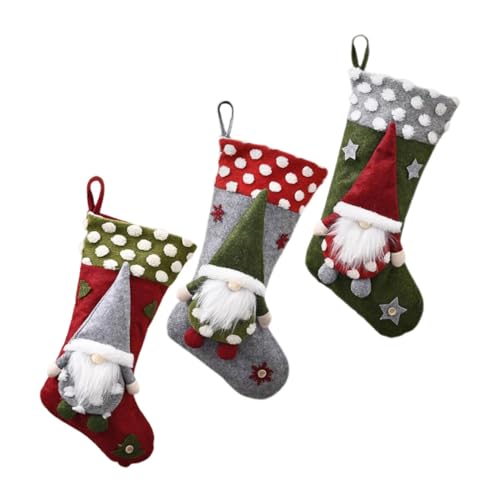 RORPOIR 3 Stück Weihnachtsstrumpf Teiliges Große Candy Hänger Cartoon Design Weihnachtsdeko zum Aufhängen an Baum Fenster Kamin für Zuhause Party von RORPOIR