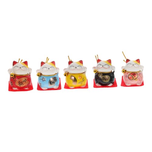 RORPOIR 5 Stück Teiliges Japanische Winkekatze Dekofigur Glückskatze Tischornament Niedliche Mini-katzenfiguren für Auto Zuhause Büro Feng Shui Glücksbringer von RORPOIR