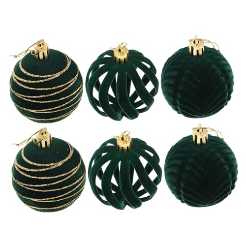 RORPOIR 6 Stück Teiliges Grüne Flocked Weihnachtsbaumkugeln Shatterproof Christbaumkugeln mit Aufhänger Kleine Dekorative Weihnachtsanhänger für Baum Wand Festliche Winter Feiertagsdeko von RORPOIR