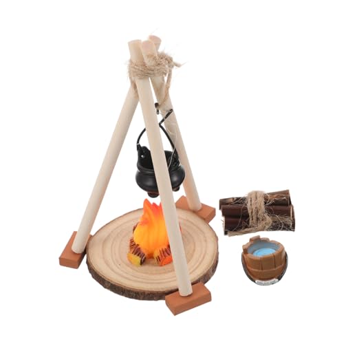 RORPOIR Miniatur Camping Feuerstelle mit Hängendem Topf und Realistischen Flammen Teiliges Detailreiche Handgefertigte Miniatur Dekoration für Puppenhäuser Outdoor Szenen Kuchen Deko und von RORPOIR