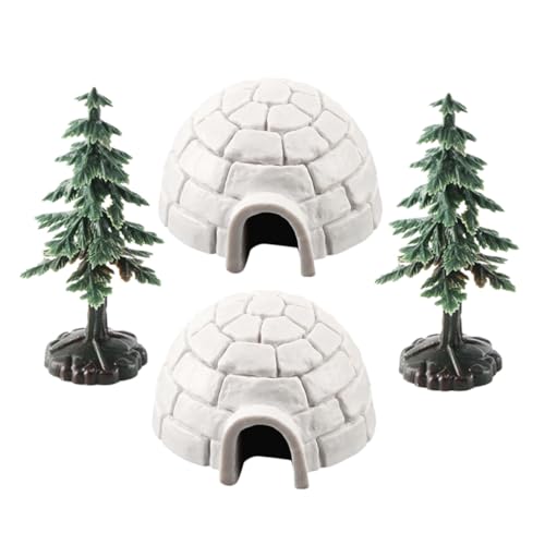 RORPOIR Miniatur EIS-Haus Modell mit Realistischen EIS-häusern und Mini Weihnachtsbäumen Dekorative Mikro-landschaftsfiguren für Schreibtisch Bücherregal und Weihnachtsdeko von RORPOIR