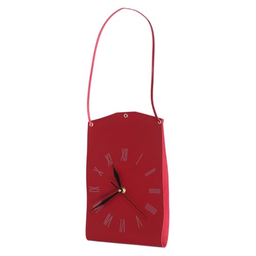 RORPOIR Retro PU Wanduhr mit Präziser Zeitmessung Vintage Hängende Uhr für Kinderzimmer und Skandinavische Wohnkultur Platzsparendes Design Rot und Schwarz von RORPOIR