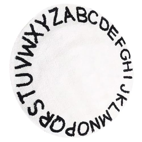 RORPOIR Runder Nordischer Kinderteppich mit Weißen Buchstaben rutschfeste Bodenmatte für Kinderzimmer Weicher Kleiner Teppich für Wohnbereich und Spielzimmer von RORPOIR