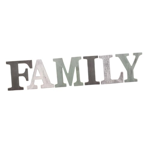 RORPOIR Rustikales Holzschild Family Dekoratives Hängendes Wand Tischornament Grün Holzbuchstaben für Wohnzimmer Flur Küchendeko Warmes Familienambiente von RORPOIR