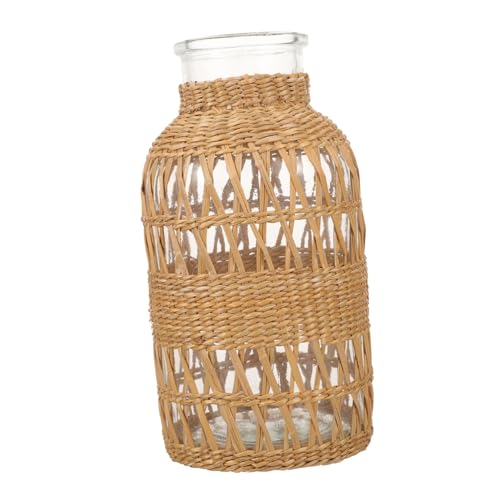 RORPOIR Transparente Glasvase mit Rattan Wickelung Dekorative Tischvase für Trockenblumen und Pflanzen Rustikaler Landhausstil für Heimdekoration und Bürogestaltung RORPOIR Transparente Glasvase mit Rattan Wickelung Dekorative Tischvase für Trockenblumen und Pflanzen Rustikaler Landhausstil für Heimdekoration und Bürogestaltung von RORPOIR