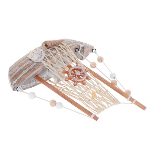 RORPOIR Vintage Holz Segelboot Modell Sailboat Dekoration mit Muschel Netzdetails Handgefertigtes Küsten-dekoobjekt für Tisch Regal Wohnzimmer Küstenstil für Sammler und Segelfans von RORPOIR