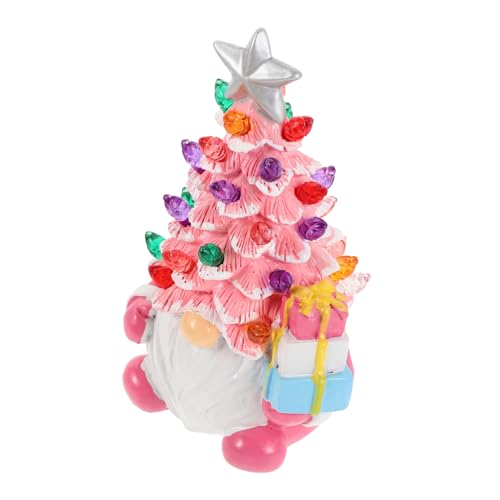 RORPOIR Weihnachtsbaum -Nachtlichter Gnom mit Weihnachtsbaumdekoration Chritsmas Tree Lamp Baum Tischlampe Weihnachtszwerg Weihnachtsbaum LED-Licht Gnomenstatuen Esstischdekor Harz Rosa von RORPOIR