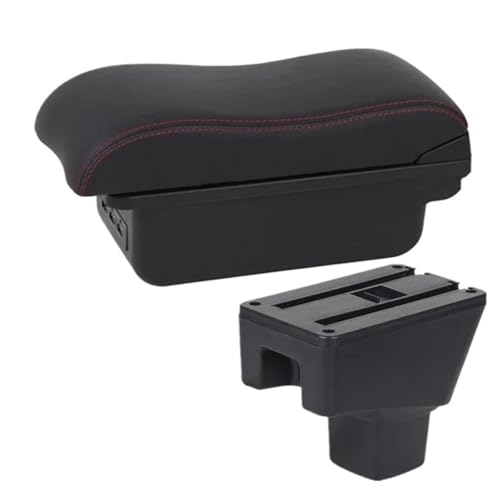 RORVECQ Armlehnenbox Für SUZUKI SX4 Gebogene Oberfläche Leder Auto-Aufbewahrungsbox(B1 Schwarz rot 3USB) von RORVECQ