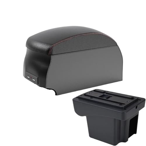 RORVECQ Für C&hevrolet Für NIVA Auto Armlehnenkasten Aufbewahrungsfach Innenzubehör Ladefunktion Mit USB-Anschluss(B1 Black Red double) von RORVECQ