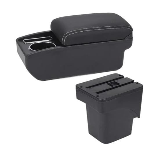 RORVECQ Für Focus 2 Für Focus Mk2 Auto Armlehnen Zubehör Innenausstattung Nachrüstteile Aufbewahrungsbox(C3 Schwarz weiß KEIN USB) von RORVECQ