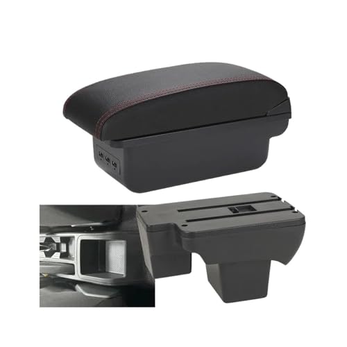 RORVECQ Für VW Für Polo 2020 2021 2022 2023 2024 Mittelarmlehnenkasten Nachrüst-Staufach(B1 Schwarz rot 3USB) von RORVECQ