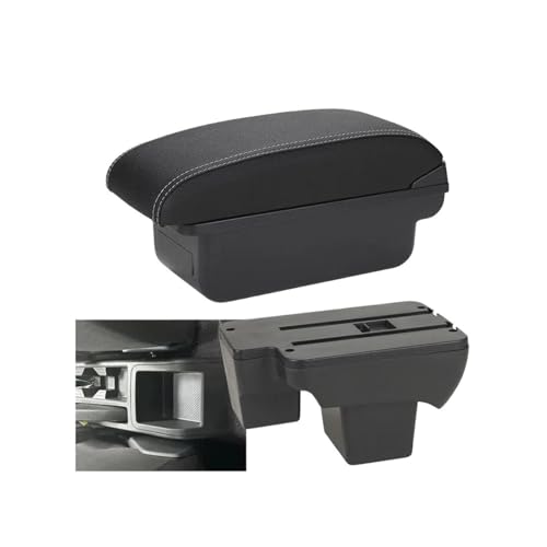 RORVECQ Für VW Für Polo 2020 2021 2022 2023 2024 Mittelarmlehnenkasten Nachrüst-Staufach(C3 Schwarz weiß KEIN USB) von RORVECQ