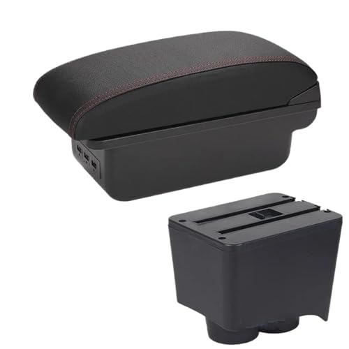 RORVECQ Für VW Für Polo Auto Armlehnen-Box Für VW Für POLO Mk5 6R Für Vento 2002-2009 Aufbewahrungsbox(B1 Schwarz rot 3USB) von RORVECQ