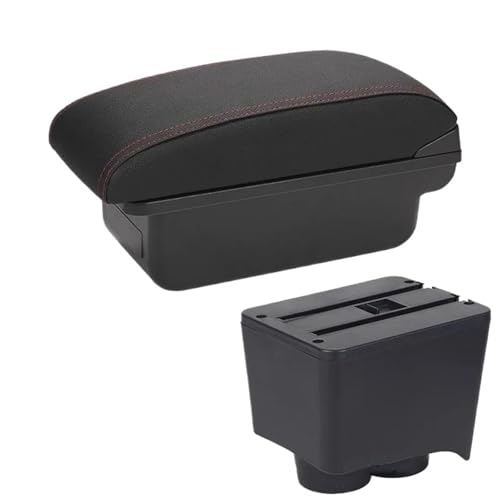 RORVECQ Für VW Für Polo Auto Armlehnen-Box Für VW Für POLO Mk5 6R Für Vento 2002-2009 Aufbewahrungsbox(C1 Schwarz Rot KEIN USB) von RORVECQ
