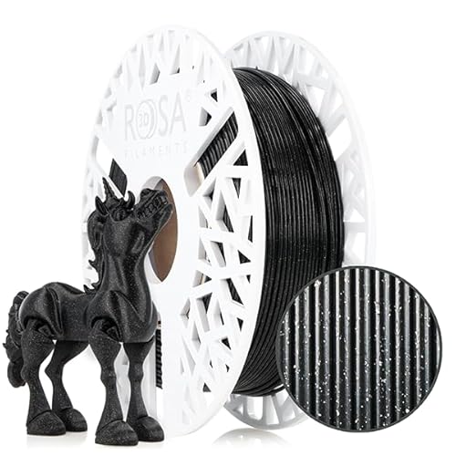 ROSA 3D PLA Galaxy Filament 1.75 mm für 3D Drucker | Druckmaterialien mit silbernem Glitzer Bioabbaubar PLA 3D Drucker Filament | 3D Printing Materials | Schwarz Spule 0,5 kg von ROSA 3D FILAMENTS