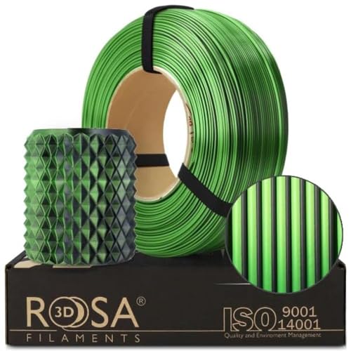 ROSA 3D PLA Magic Silk Filament 1.75 mm für 3D Drucker | Druckmaterialien Leicht Glänzend Bioabbaubar PLA 3D Drucker Filament | 3D Printing Materials | Mystisch Grün Refill 1 kg von ROSA 3D FILAMENTS