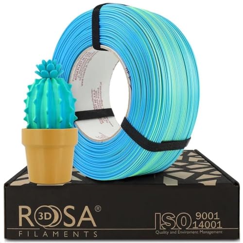 ROSA 3D PLA Magic Silk Filament 1.75 mm für 3D Drucker | Druckmaterialien Leicht Glänzend Bioabbaubar PLA 3D Drucker Filament | 3D Printing Materials | Neongrün + Himmelblau Refill 1 kg von ROSA 3D FILAMENTS