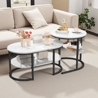 2-teiliges Set Moderne Couchtische, Beistelltische für Wohnzimmer, Büro, Schwarzer Metallrahmen, Verstellbare Tischbeine, Halbrunder Couchtisch von ROSAHQNDA