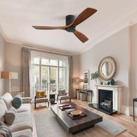 52 Zoll Flacher Deckenventilator DC, 3 Geschnitzter Holzventilator, Geräuschloser Umkehrmotor, Deckenventilator Fürs Wohnzimmer, Fernbedienung, von ROSAHQNDA