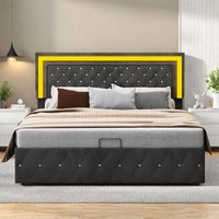 Doppelbett 140 x 200 cm,Bett im europäischen Stil mit LED,Kristallschnalle,Hydraulisches Stauraumbett,Funktionsbett,Höhenverstellbares Kopfteil,Samt von ROSAHQNDA