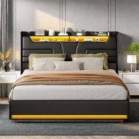 Doppelbett 140x200cm,Gepolsterter Bettrahmen,Erwachsenenbett mit hydraulischer Hebefunktion,Stauraumbett mit von ROSAHQNDA