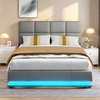 Doppelbett mit led, 140x200cm, Hydraulischer Lift, Gepolsterter Bettrahmen mit Stauraum, Höhenverstellbares Kopfteil, pu, Grau Doppelbett mit led, 140x200cm, Hydraulischer Lift, Gepolsterter Bettrahmen mit Stauraum, Höhenverstellbares Kopfteil, pu, Grau von ROSAHQNDA