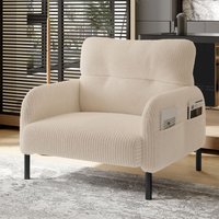 Einzelsessel,Einzelsofa,mit Seitentasche,Polsterstuhl,Stahlrohrgestell,Tiefsee,Stuhl für Wohnzimmer,Schlafzimmer,Büro,Beige von ROSAHQNDA
