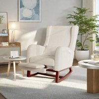 Gepolsterter Schaukelstuhl, Mattierter Samt, Mit Lendenkissen und ausziehbarer Fußstütze, Loungesessel für Wohnzimmer und Schlafzimmer, Beige von ROSAHQNDA