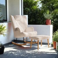 Gepolsterter Schaukelstuhl mit Fußhocker, Loungesessel mit Fußstütze, für Wohnzimmer, Schlafzimmer, Balkon, Weiß von ROSAHQNDA