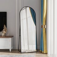 Gewölbter Ganzkörperspiegel 20,86 x 63,77 Zoll, mit verstellbarem Ständer, einfacher Standspiegel, schwarzer Aluminiumrahmen, zum Aufhängen, Stehen von ROSAHQNDA