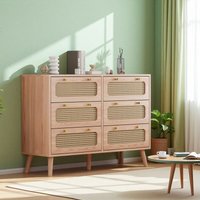 Rattan-Kommode, Aufbewahrungsschrank, 6 Schubladen, Sideboard mit Kippschutz für Wohnzimmer, Esszimmer, Flur, Holzfarbe Rattan-Kommode, Aufbewahrungsschrank, 6 Schubladen, Sideboard mit Kippschutz für Wohnzimmer, Esszimmer, Flur, Holzfarbe von ROSAHQNDA