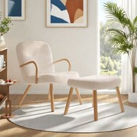 Rosahqnda - Loungesessel mit Hocker, Lammwolle, Lazy Chair, Fernsehsessel, Armlehnenstuhl, Holzhandläufe, stilvolles Design, Beige von ROSAHQNDA