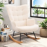 Schaukelstuhl, Relaxsessel, Wohnzimmerstuhl, Gepolsterter Schaukelstuhl, Loungesessel für Wohnzimmer, Schlafzimmer, Balkon, Teddysamt, Weiß von ROSAHQNDA