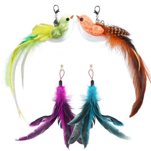 ROSAUI Natural Feather Cat Toy Replacements - Set of 4 Interactive Bird and Feather Attachments for Cat Teaser Wand - Stimulates Hunting Instincts - Indoor Pet Exercise and Fun for Kittens and Cats ROSAUI Natural Feather Cat Toy Replacements - Set of 4 Interactive Bird and Feather Attachments for Cat Teaser Wand - Stimulates Hunting Instincts - Indoor Pet Exercise and Fun for Kittens and Cats von ROSAUI