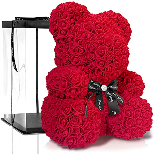 ROSEBEAR Blumenbär mit Geschenkbox - Rose Bear aus ewigen Rosen in voller Farbe - Geschenk für Ihn & Sie zum Jahrestag Geburtstag Muttertag Hochzeitstag (40 cm Rot mit Schleife) von ROSEBEAR