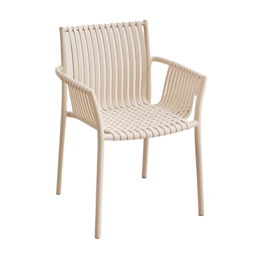 Esszimmerstuhl aus Kunststoff, for Zuhause, mit Rückenlehne, Wohnzimmerstuhl, stapelbar, mit Stauraum, Küchenstuhl mit Armlehnen for Küche und Balkon(Blanc) von ROSEEONNE